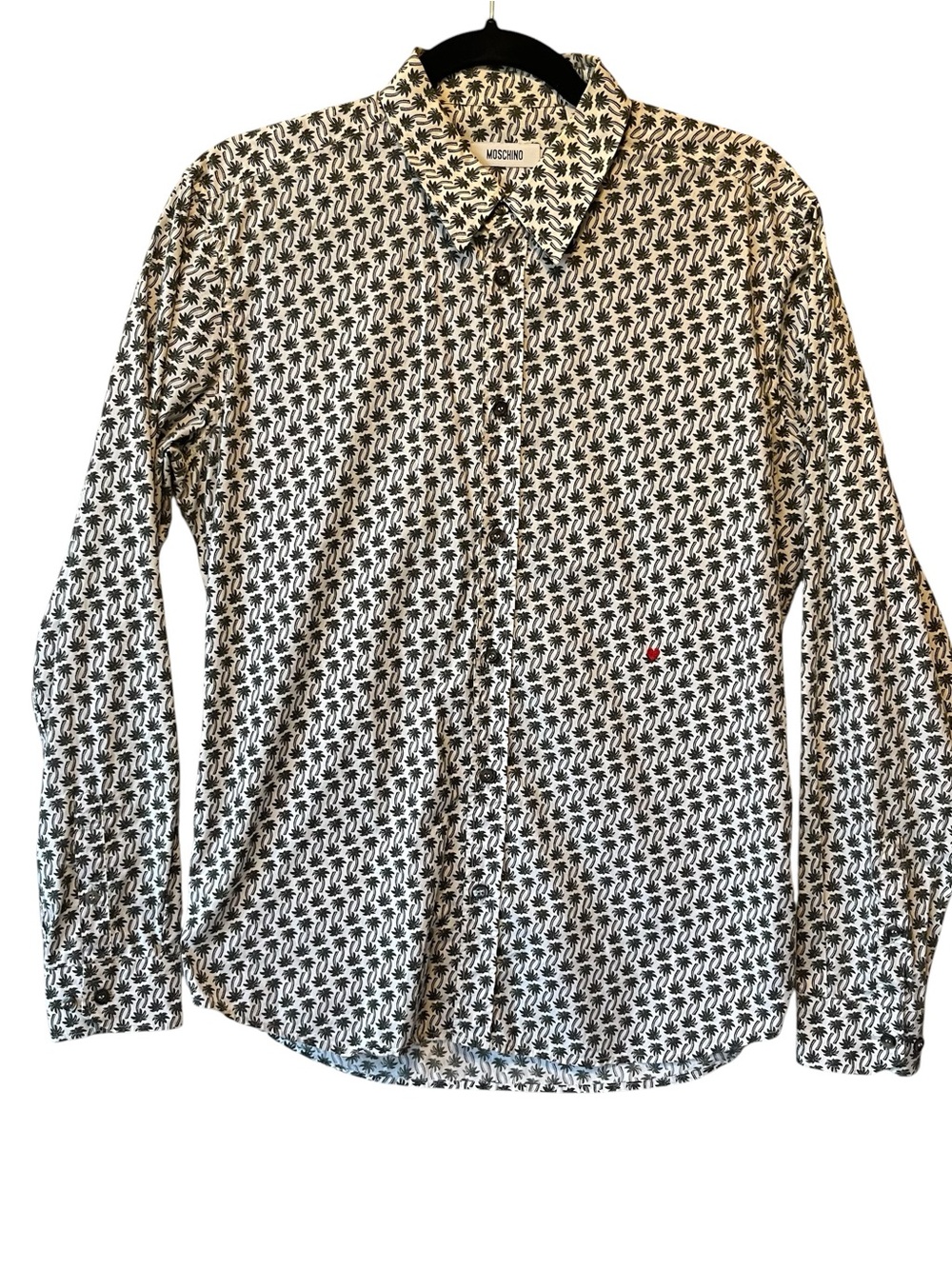 Moschino button up shirt 15 38 Small Green Palm trees Tropical Mens Long sleeve